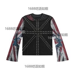 thumbnail for Y2K Design Niche Rice-Shaped Rivets Subculture Dark Gothic Street Punk Loose Round Neck Long-Sleeved T-Shirt