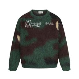 thumbnail for 2025 High Street American Letter Contrast Seahorse Fur Crew Neck Long Sleeve Sweater Men's Trendy Brand Loose Casual Knitwear