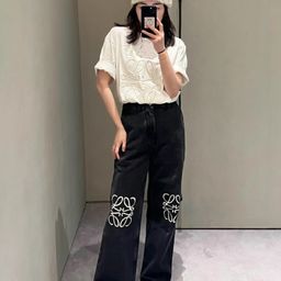 thumbnail for Trendy brand LOWE classic embroidered jeans, women's high-waisted straight-leg wide-leg pants, casual fashion thin star pants, the same pants