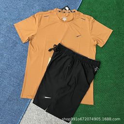 thumbnail for Summer sports track and field training ice silk short sleeve shorts set men's and women's sports quick drying fitness running three-point wholesale