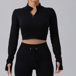 thumbnail for Cross-border, European and American seamless zipper drawstring sports bra shorts fitness running trousers yoga clothes tight