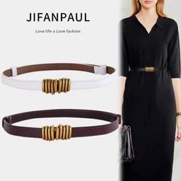 thumbnail for Genuine! [Pull button cowhide belt] no perforation fashion and versatile thin belt boutique decoration to slim the waist and look slimmer