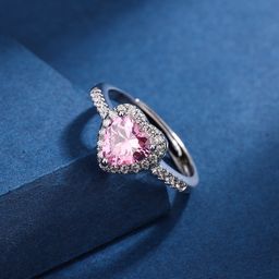 thumbnail for Dingrui wish cross-border European and American new pink love ring platinum plated boutique female ring zircon full diamond ring