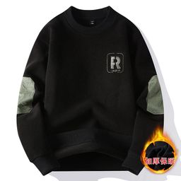 thumbnail for Foreign Trade Men&#039;s Crewneck fleece-lined Thickened Austrian Grain Fleece Long Sleeve Pullover Sweatshirt Trendy Teenagers Men&#039;s Warm T-Shirt