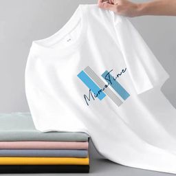 thumbnail for Short-sleeved T-shirt Summer Trendy Fashion Slim-fit Slimming Men's and Women's Yellow Top Short T Ten-color Large Label Printed T-shirt