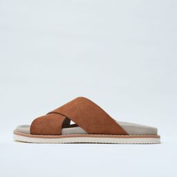 thumbnail for Men's casual slippers, summer breathable old money style flat-slip slippers, top-grain cowhide vintage fashionable casual sandals