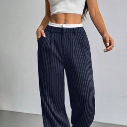 thumbnail for Women's Dress Pants 2025 Spring and Summer New Cross-Border Japanese and Korean Casual High-Waisted Splicing Simple Drape Commuting Straight-Leg Women's Pants