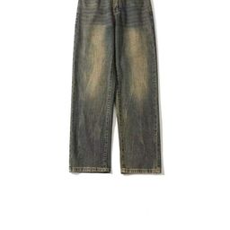 thumbnail for Japanese Heavy Industry Yellow Mud Washed Jeans Men's European and American High Street Trendy Retro Old Loose Straight Long Pants Trendy