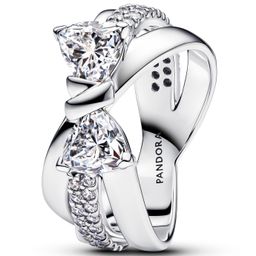 thumbnail for Panjia White Copper Silver Plated New Bow Ring Intertwined Square Full Diamond Five-pointed Star Halloween Ring