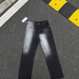 thumbnail for European and American High Street MM6 digital logo distressed effect loose straight jeans long trousers slimming washed