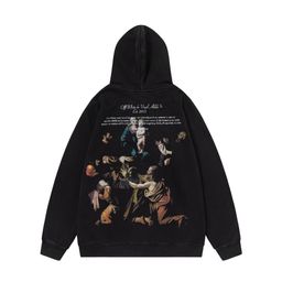 thumbnail for 2024 autumn and winter new OW color portrait oil painting wash water hooded sweater for men and women with a batch of hair