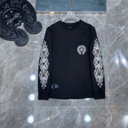 thumbnail for Cross-border popular crook Chrome Heart pocket arm horseshoe printed cotton double yarn long sleeve T-shirt for men
