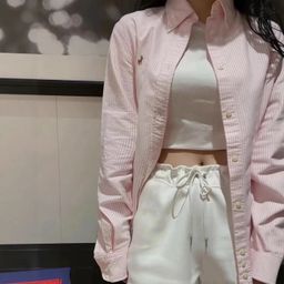 thumbnail for RL拉夫牛津纺条纹衬衫女装高版本彩色小马标刺绣长袖休闲衬衫上衣