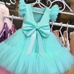 thumbnail for AliExpress Pink Tulle Dress Girls Princess Wedding Elegant Party Bridesmaid Ball Bow Kids Dresses