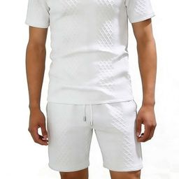 thumbnail for Cross-border summer short-sleeve men's T-shirt, European and American fashion round-neck jacquard short-sleeve short-sleeve shorts set, casual sportswear set