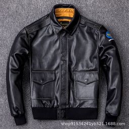 thumbnail for Top layer cowhide leather jacket male A2 pilot air force leather jacket plus size jacket
