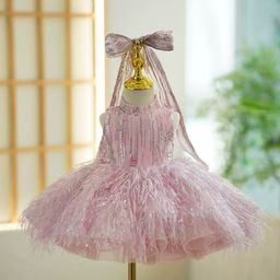 thumbnail for Children's dresses, girls' light luxury, niche high-end flower girls, princess skirts, small hosts, piano performances, catwalk costumes