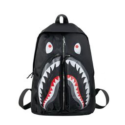 thumbnail for Mochila escolar versátil Bape com estampa de grafite, unissex, moderna, com estampa de tubarão, casual.