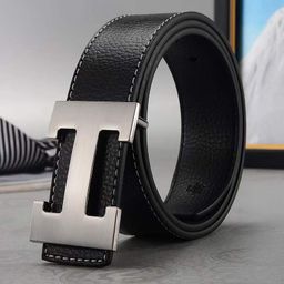 thumbnail for 2022 New Men's H Buckle Cowhide Belt Trouser Belt Fashion Section Trendy Wholesale Foreign Trade Young People