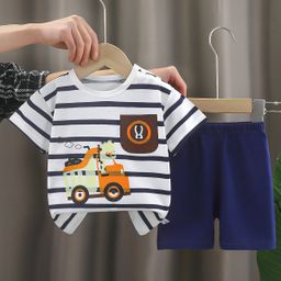 thumbnail for Children's Short-sleeved suit Cotton Girls' Summer Wear Boys T-shirt Baby Baby's Clothes Korean Style Children's Wear Shorts Sports