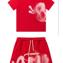 thumbnail for Conjunto casual de camiseta de manga curta e shorts bordados em branco e azul, venda direta da fábrica Trapstar, estilo streetwear, gola redonda, ajuste solto.