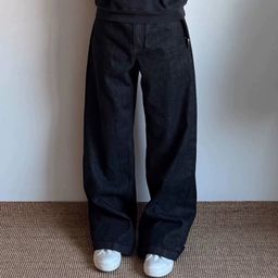 thumbnail for High 14.5oz black bare-eared narrow red edge raw cow straight leg slightly flared wide-leg A-line heavy wash jeans