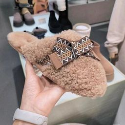 thumbnail for Bow lamb wool cotton slippers women's autumn and winter shoes are worn by lazy people and mules are half shoes to keep warm and flat