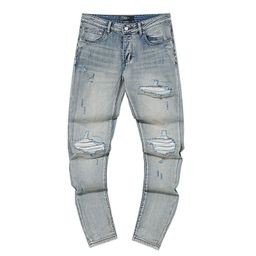 thumbnail for Cross-Border Wholesale Purp1E American High Street Style Ripped Patch Trendy Retro Straight-Leg Am1Ri Jeans Brand
