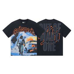 thumbnail for Cross-border foreign trade wholesale European and American high street trendy brand G0D rock heavy industry washed old skull letter speed short sleeves