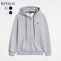 thumbnail for Spring and Autumn Paul Long Sleeve Sweater Men&#039s Casual Pure Cotton Solid Color Embroidered Pony Mark Zipper Hooded Cardigan Sweater