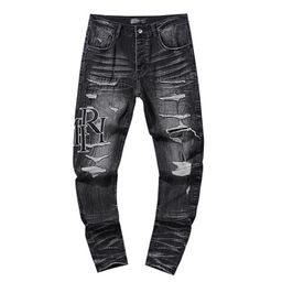 thumbnail for Cross-Border Wholesale Purple American High Street Ripped Patch Trendyy Retro Straight Amiri Jeans Brand