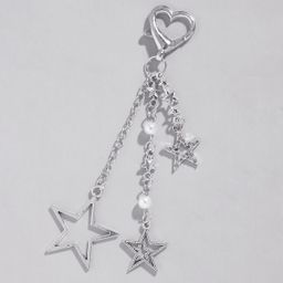 thumbnail for Cross-border hot selling fashion ins personalized silver chain liquid sealing cross star keychain bag pendant