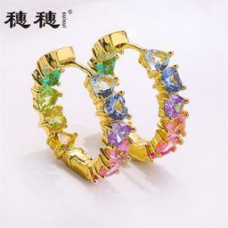 thumbnail for Spike personality trend full circle full diamond inlaid heart-shaped color treasure earrings European and American color large ear ring earings