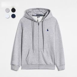 thumbnail for Spring and Autumn Light Luxury Thin Rl Hooded Cardigan Solid Color Sweater Embroidered Loose Large Size Cross-Border Men&#039s Polo Jacket