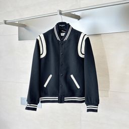 thumbnail for Correct Version Slp Autumn and Winter Classic Woolen Lambskin Black and White Baseball Jacket Jacket for Men and Women, Versatile Jacket