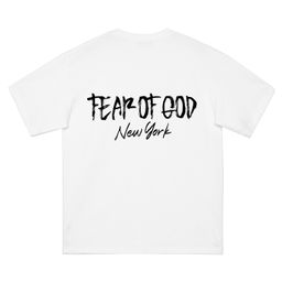 thumbnail for ESSENTIALS ZONE double line New York limited high street fashion brand heavy cotton loose round neck short sleeve men&#039;s T-shirt