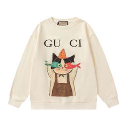 thumbnail for Nanyou high goods GU family ancient home 25FW new cute cat cat small fish hand-painted oil painting printed men's and women's loose sweatshirt