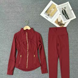 thumbnail for LU jacket, cropped pants, yoga set, autumn winter fitness running sports set, body brushed yoga wear jacket