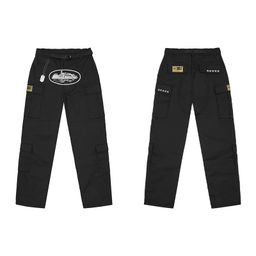 thumbnail for corteiz American multi-pocket printed black overalls men's tide brand loose straight drawstring long pants