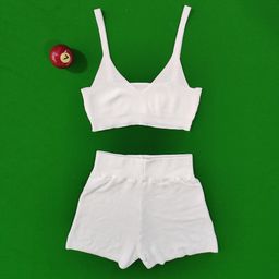 thumbnail for European and American Street Women's Sexy Open Back Knitted Suit 2025 Summer Deep V-Neck Camisole Knitted Vest + Shorts