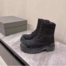 thumbnail for 2024 New Paris Couple Strappy Canvas Martin Boots Women's Platform Booties Old British Style Flat Biker Boots