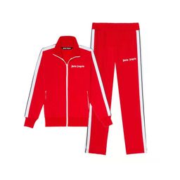 thumbnail for 2023 moda europea y americana Palm Angels lado rayas deportes traje pareja desgaste suéter chaqueta pantalones casuales