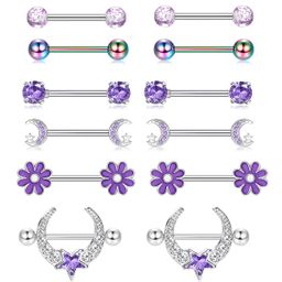 thumbnail for AliExpress anel de mamilo de aço inoxidável transfronteiriço novo piercing de flor de zircão unha de mamilo sexy fabricante de joias de mamilo atacado.