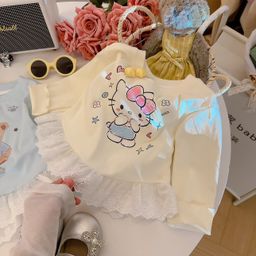 thumbnail for 2026 Girls' Spring New Lace Lace Long Sleeve Base Shirt Baby Versatile Trendy T-shirt Top Cute and Cute