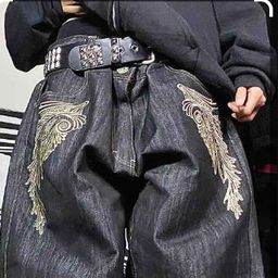 thumbnail for American retro hip-hop style embroidered straight-leg jeans for men and women spring and autumn new personality street versatile trousers