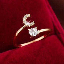 thumbnail for TEMU Hot Sale 26 English Alphabet Micro-inlaid Zircon Fashion Women&#039;s Ring Copper Plated 14K Open in stock Ring