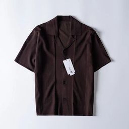 thumbnail for BM&MD&ZA Summer New Men's Ice Silk Shirt Casual Cuba Short Sleeve Solid Color Breathable Turn-down Collar Shirt