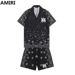 thumbnail for Foreign trade wholesale independent station 24 new amiri short sleeve printed shirt retro Hawaiian shorts couples suit