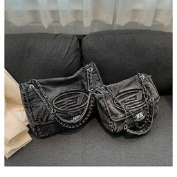thumbnail for Cross-border washed denim stray bag chain jingle bag large capacity bag women's wasteland style crossbody shoulder tote bag
