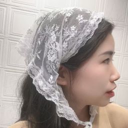 thumbnail for White lace headband, headscarf, integrated French triangle scarf, head wrap, square scarf, hat, pastoral style, Zhou is also the same hair ornament women